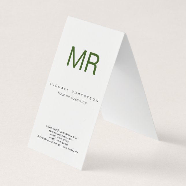 Chubby Modern Monogram White Green Business Card (Front)