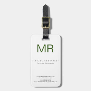 Chubby Modern Monogram White Green Luggage Tag