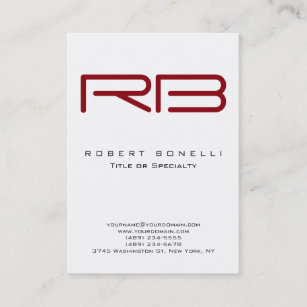 Chubby Modern Red Monogram White Business Card