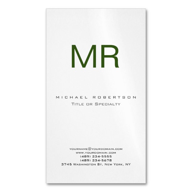 Chubby Moderne Monogramme Blanc Vert Carte de visi (devant Vertical)