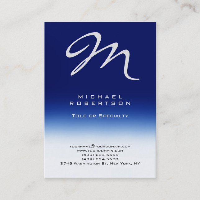 Chubby Moderne Monogramme Bleu Blanc Carte de visi (Devant)