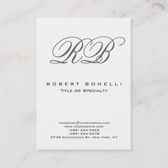 Chubby Moderne Monogramme Carte de visite blanc (Devant)