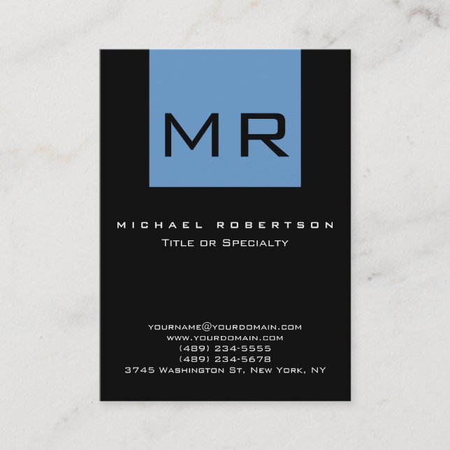 Chubby Monogram Black Blue Stripe Business Card (Front)