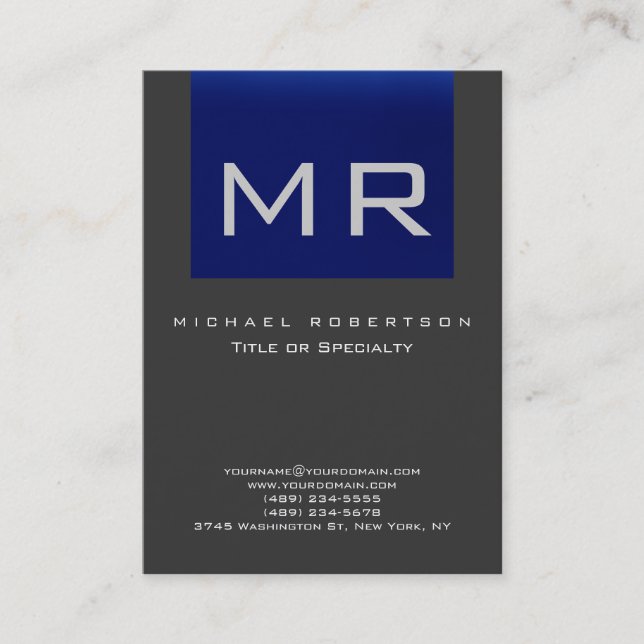 Chubby Monogram Blue Grey Clean Business Card (Front)