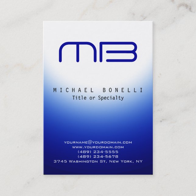Chubby Monogram Blue White Clean Business Card (Front)