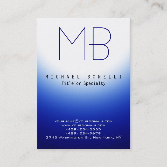 Chubby Monogram Blue White Light Business Card (Front)