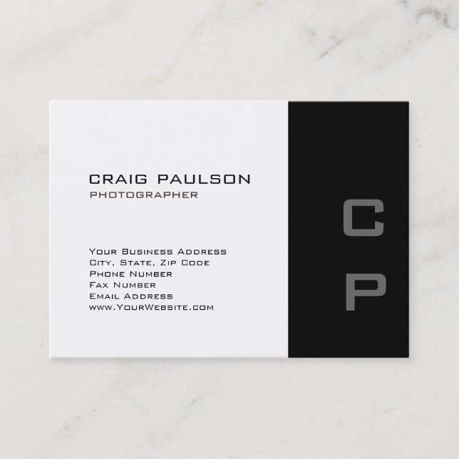 Chubby Monogram Modern White Black Business Card (Front)