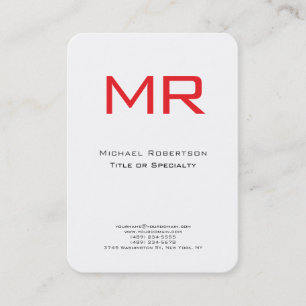 Chubby Monogram Red White Minimalist Business Card