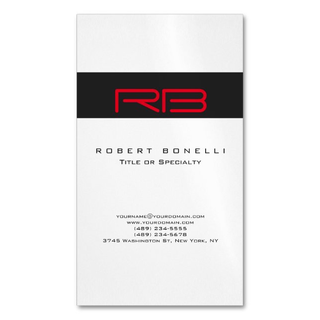 Chubby Monogram White Dark Grey Red Business Card (Front Vertical)