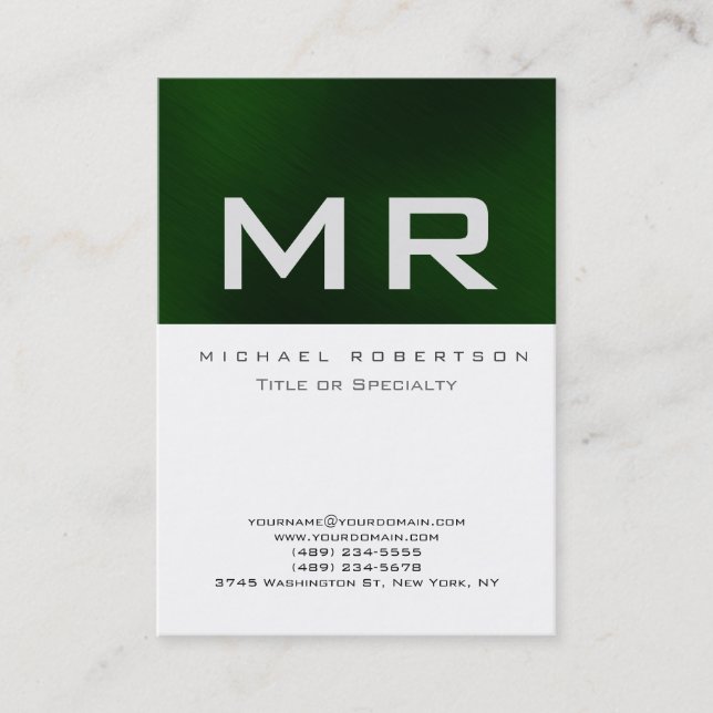 Chubby Monogram White Green Stripe Business Card (Front)