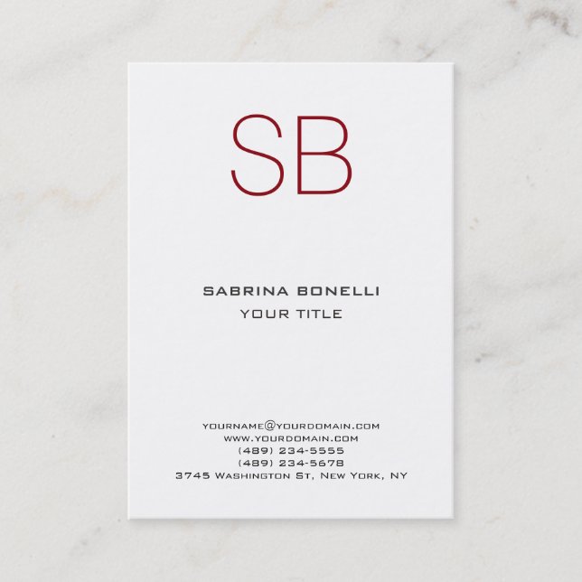 Chubby Monogram White Red Cute Business Card (Front)