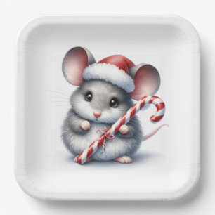 Chubby Mouse With Christmas Candy Cane Paper Plate