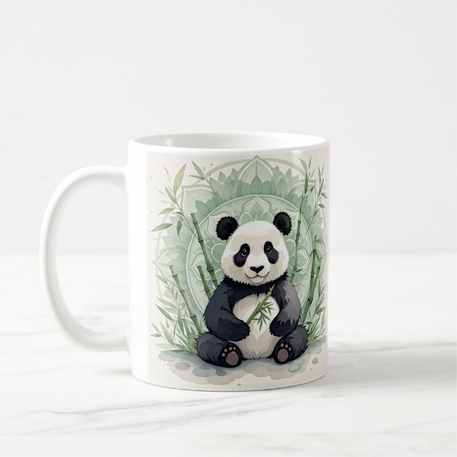 Chubby panda sitting in a lotus pose  coffee mug (Left)