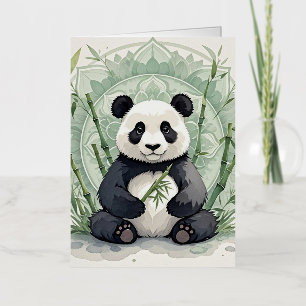 Chubby panda sitting in a lotus pose  foil greeting card