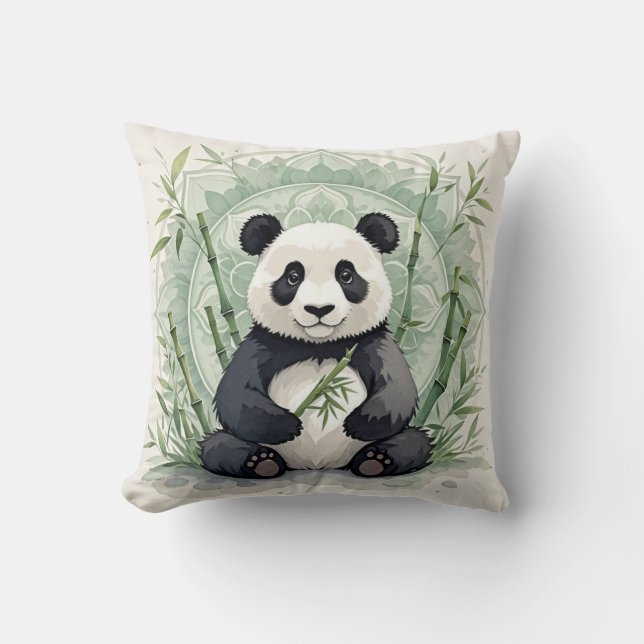 Chubby panda sitting in a lotus pose  throw pillow (Front)