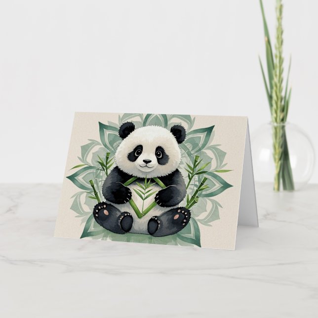 Chubby panda sitting in a lotus pose Zen Foil Greeting Card (Front)