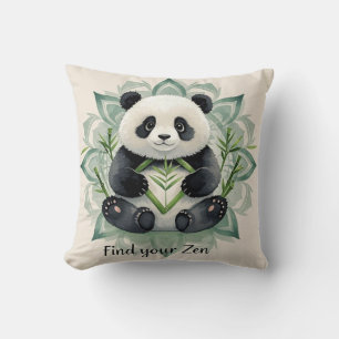 Chubby panda sitting in a lotus pose Zen Throw Pillow