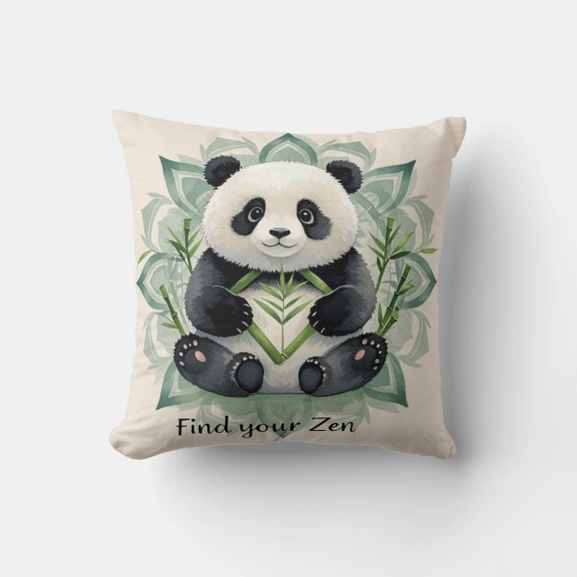 Chubby panda sitting in a lotus pose Zen Throw Pillow (Front)