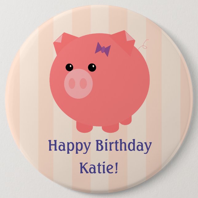 Chubby Pig's Birthday Button with Child's Name (Front)