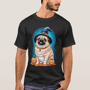 "Chubby Pug in Witch Hat Halloween Art Series Ador T-Shirt