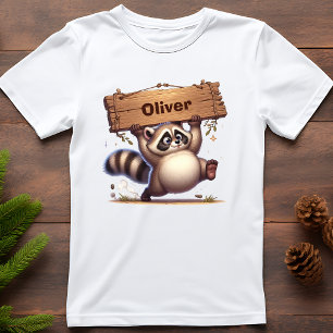 Chubby Raccoon with Customizable Name Sign  T-Shirt