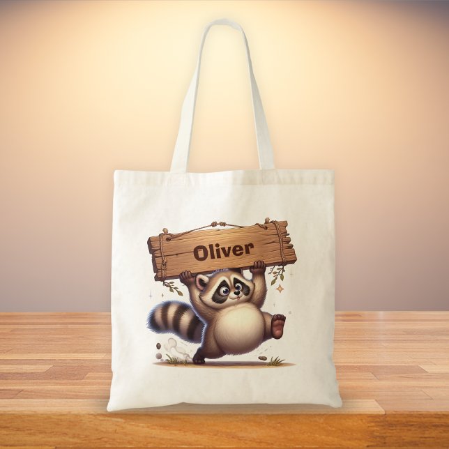 Chubby Raccoon with Customizable Name Sign  Tote Bag (Creator Uploaded)