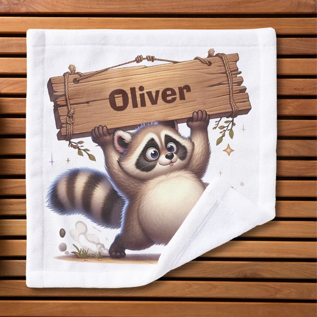 Chubby Raccoon with Customizable Name Sign  Wash Cloth (Creator Uploaded)