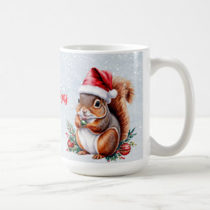 chubby squirrel Santa hat Merry Christmas snow Coffee Mug