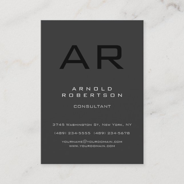 Chubby Style Black Grey Monogram Business Card (Front)
