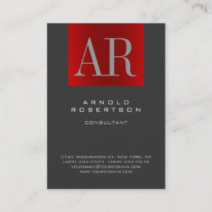 Chubby Stylish Grey Red Monogram Business Card
