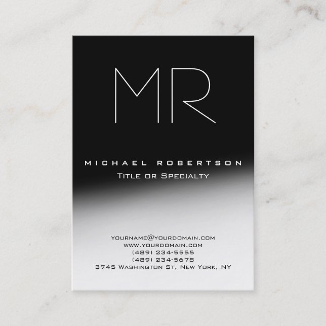 Chubby Stylish Monogram Black Grey Business Card (Front)