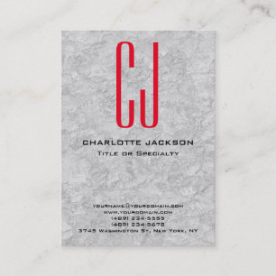 Chubby Stylish Red Monogram Grey Background Business Card
