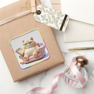 Chubby Tabby Couch Time Square Sticker