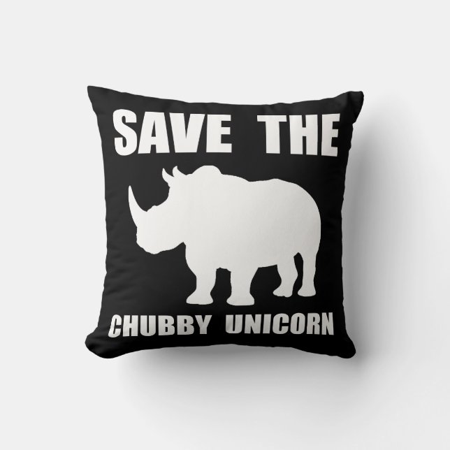 Chubby Unicorn Rhino Throw Pillow (Front)