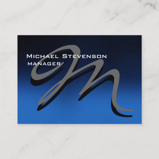 Chubby Unique Blue Grey Monogram Business Card (Front)
