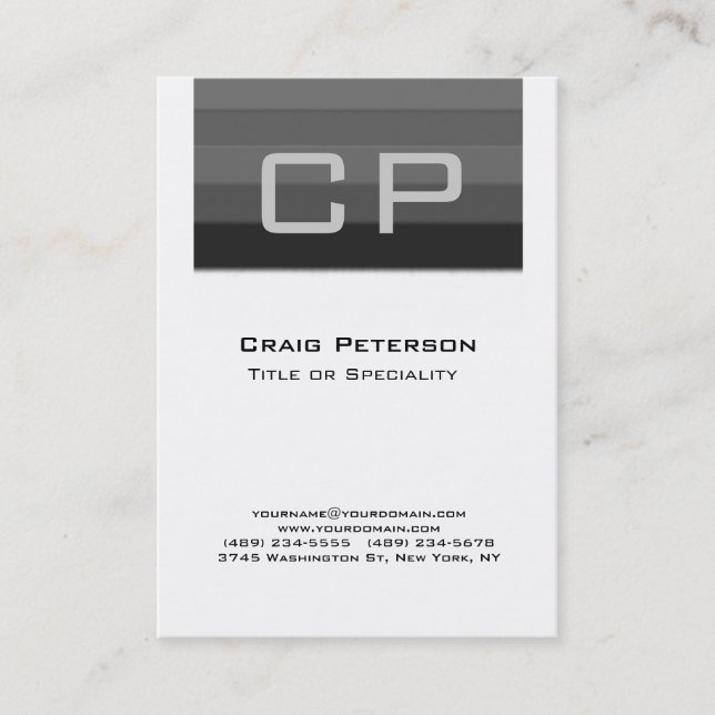 Chubby Vertical Black White Monogram Business Card (Front)