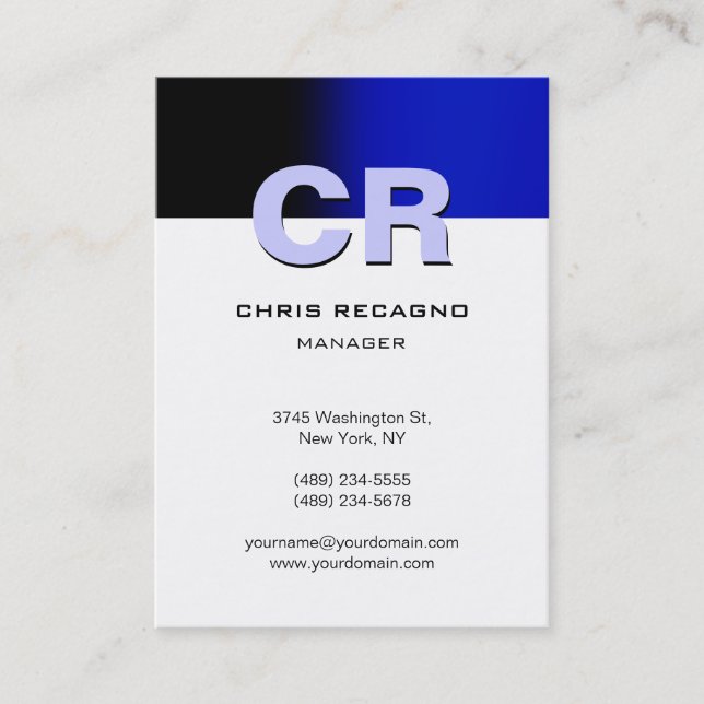 Chubby Vertical Blue White Business Card (Front)