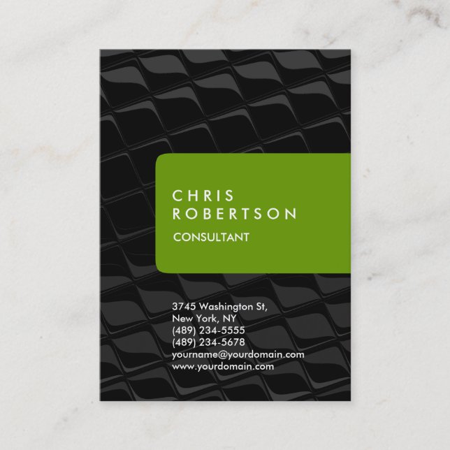 Chubby Vertical Grey Pattern Green Business Card (Front)