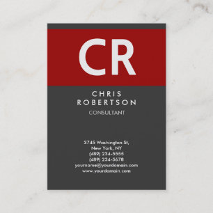 Chubby Vertical Red Grey Monogram Business Card