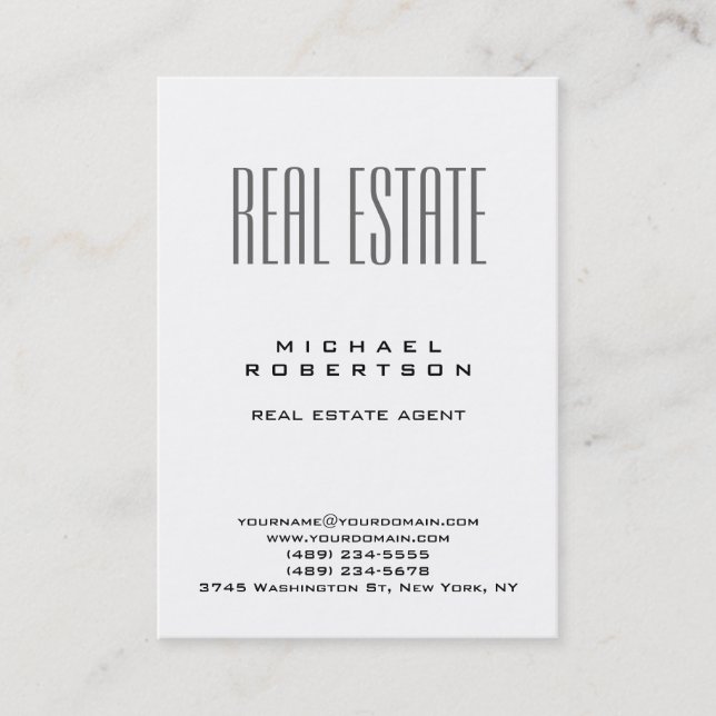Chubby White Clean Real Estate Agent Business Card (Front)