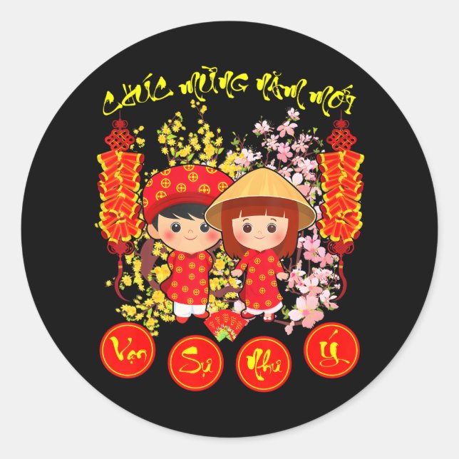Chuc Mung Nam Moi 2024 Happy Vietnamese Lunar New Classic Round Sticker (Front)