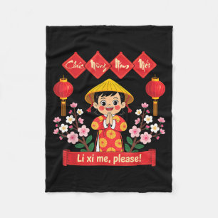 Chuc Mung Nam Moi 2026 Girl Vietnamese Lunar New Y Fleece Blanket