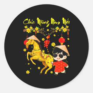 Chuc Mung Nam Moi Binh Ngo Tet 2026 Vietnamese Gir Classic Round Sticker