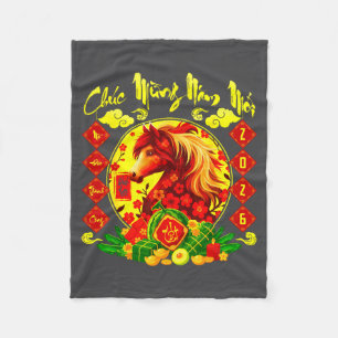 Chuc Mung Nam Moi Happy New Year 2026 Horse Vietna Fleece Blanket