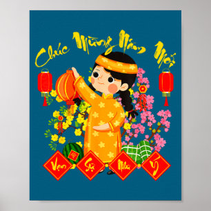 Chuc Mung Nam Moi Vietnamese Lunar New Year Ao Dai Poster