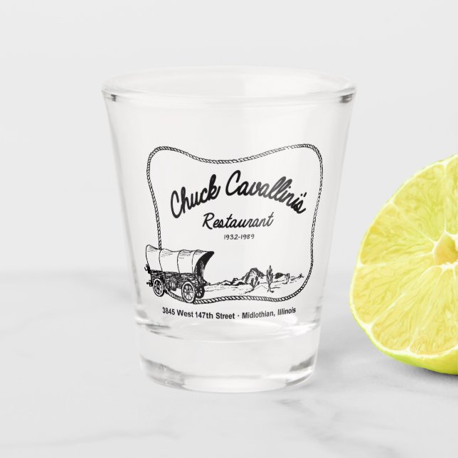 Chuck Cavallin's Restaurant, Midlothian, IL Shot Glass (Front)