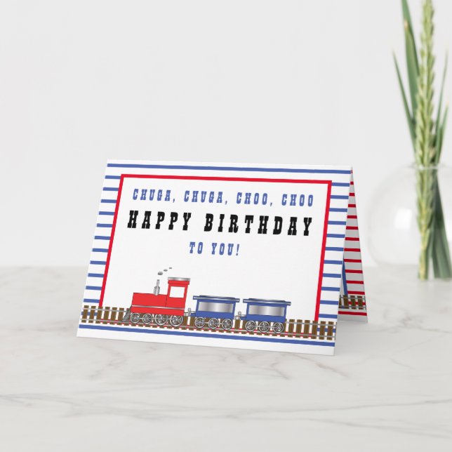 Chuga, Chuga  Choo Choo Red | Blue Train Birthday Card (Front)
