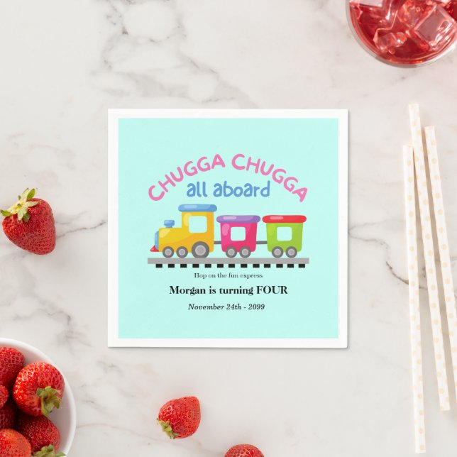 Chugga Choo Train Themed Cartoon Any Age Birthday  Napkin (Insitu)