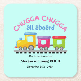 Chugga Choo Train Themed Cartoon Any Age Birthday  Square Paper Coaster