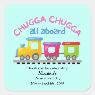 Chugga Choo Train Themed Cartoon Any Age Birthday  Square Sticker